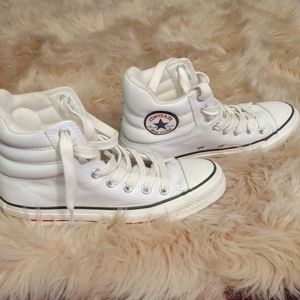 White leather Converse All Star hi top sneakers